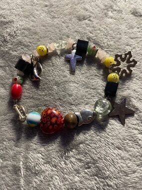 Colorful Beaded Charm Bracelet with Hearts & Stars